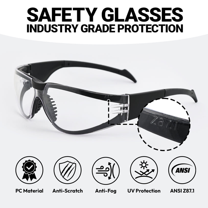 12 Pack ANSI Z87.1 Anti Fog Safety Glasses Clear Lens Orange Black Wraparound Eye Protection for Work Crews