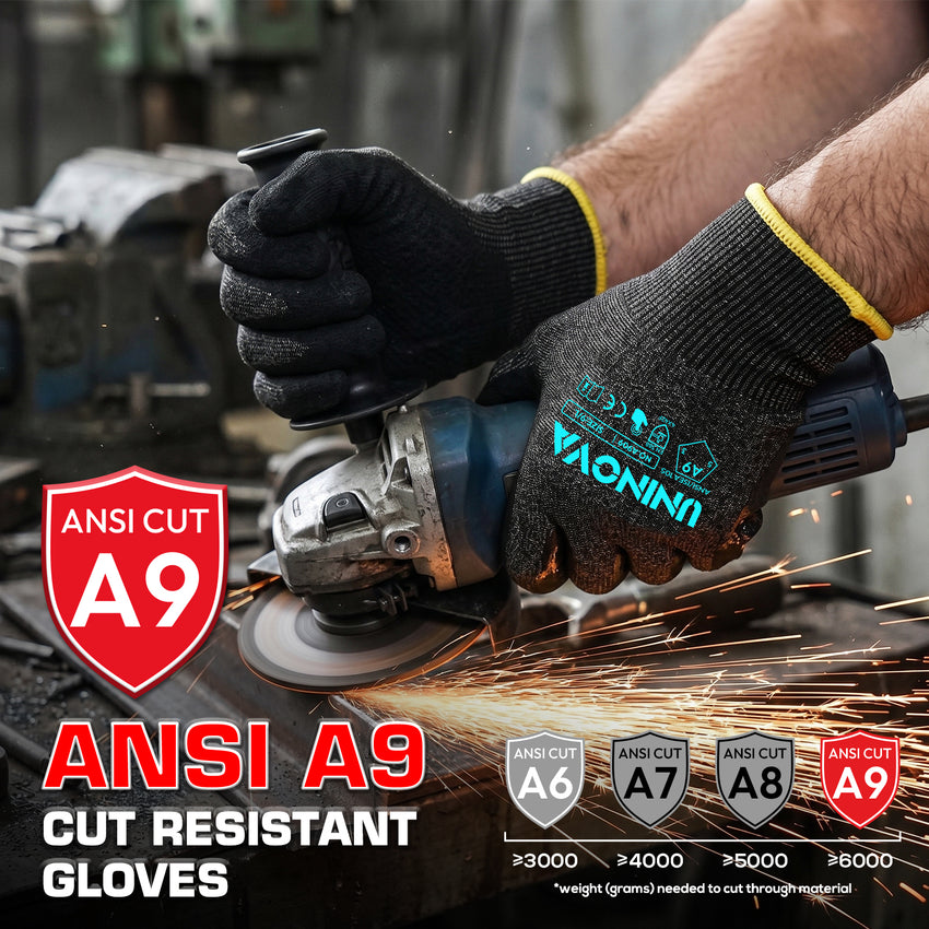 UNINOVA ANSI A9 Cut Resistant Gloves with Sandy Nitrile Grip and Touchscreen Capability