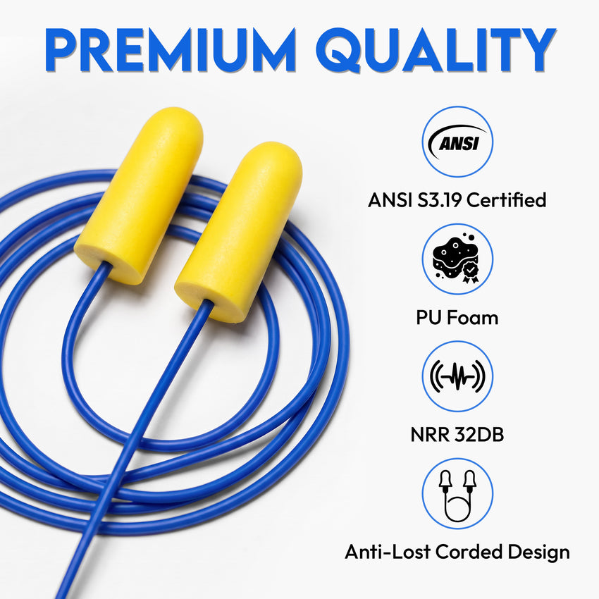 UNINOVA Corded Foam Earplugs, NRR 32 dB – 100/200 Pairs