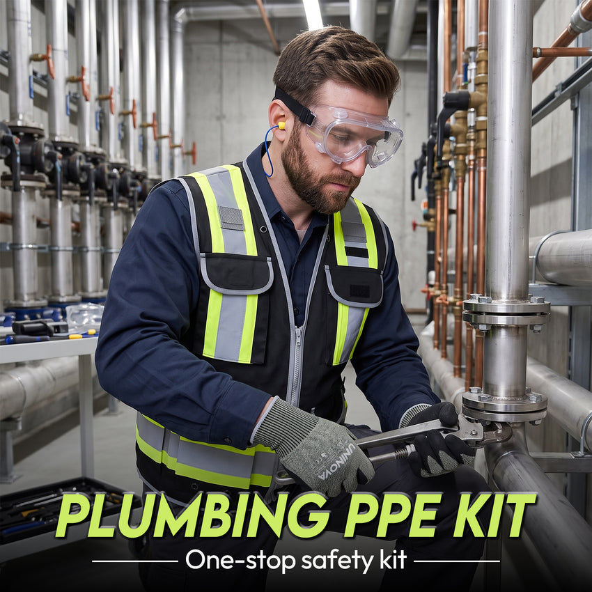 Plumbing PPE Kit for Technicians – Safety Vest, Gloves, Goggles & Earplugs