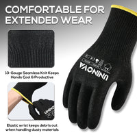 UNINOVA Cut Resistant Gloves ANSI A4 Touchscreen Mechanic Work Glove 13 Gauge Knit Safety Grip for Construction 6 Pairs Black