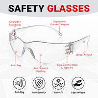 UNINOVA Wraparound Safety Glasses – ANSI Z87.1, Anti-Fog & Anti-Scratch, Clear/Smoke