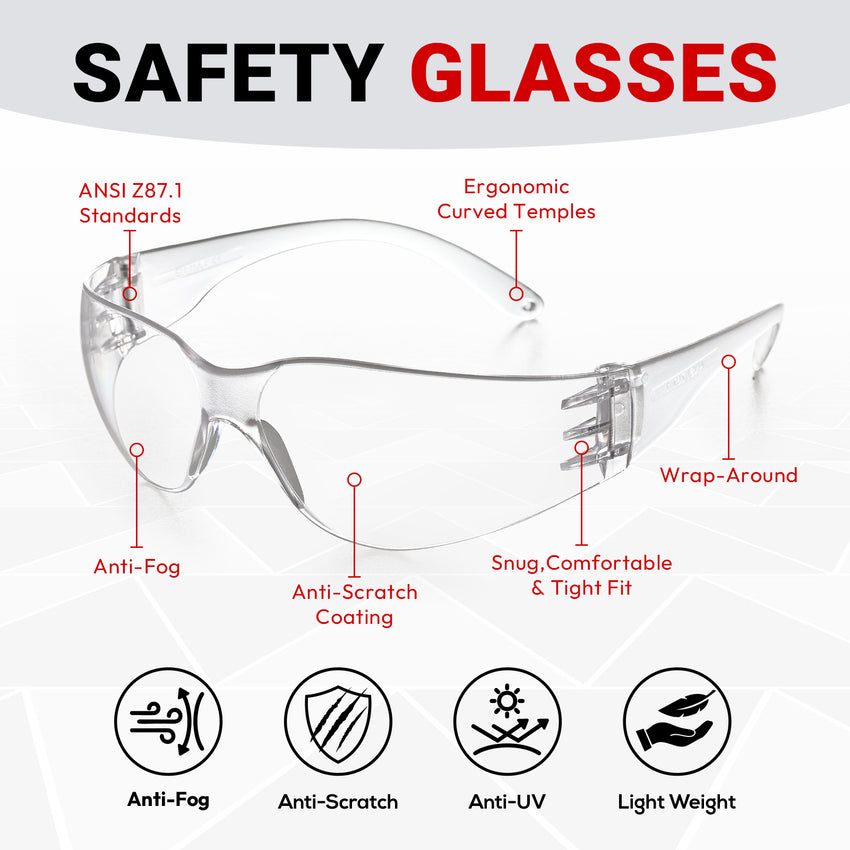UNINOVA Wraparound Safety Glasses – ANSI Z87.1, Anti-Fog & Anti-Scratch, Clear/Smoke