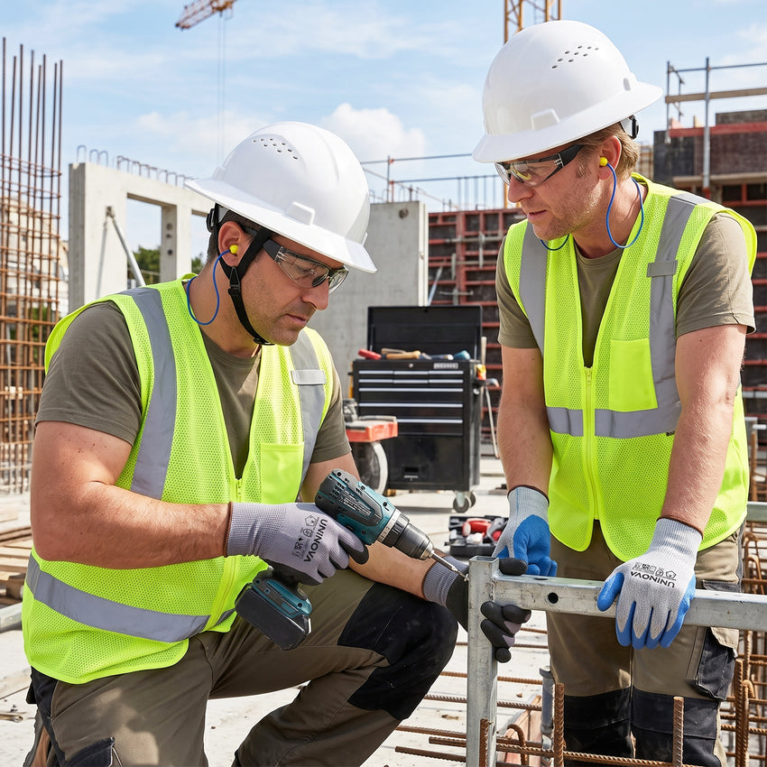 Construction PPE Kit - Hard Hat, High Visibility Vest, Safety Glasses, Gloves & Earplugs