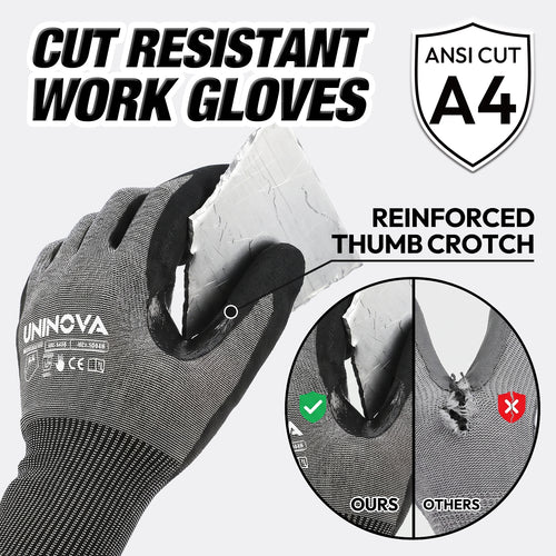 UNINOVA ANSI A4 18-Gauge Nitrile-Coated Gloves, Reinforced Thumb