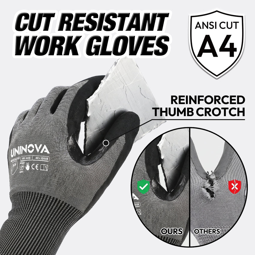 UNINOVA ANSI A4 18-Gauge Nitrile-Coated Gloves, Reinforced Thumb