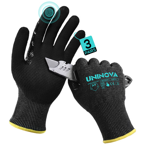 UNINOVA ANSI A9 Cut Resistant Gloves with Sandy Nitrile Grip and Touchscreen Capability