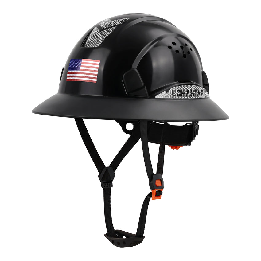 UNINOVA Full Brim Vented Hard Hat, Type I Class C, 6-Point Suspension & Reflective Stickers