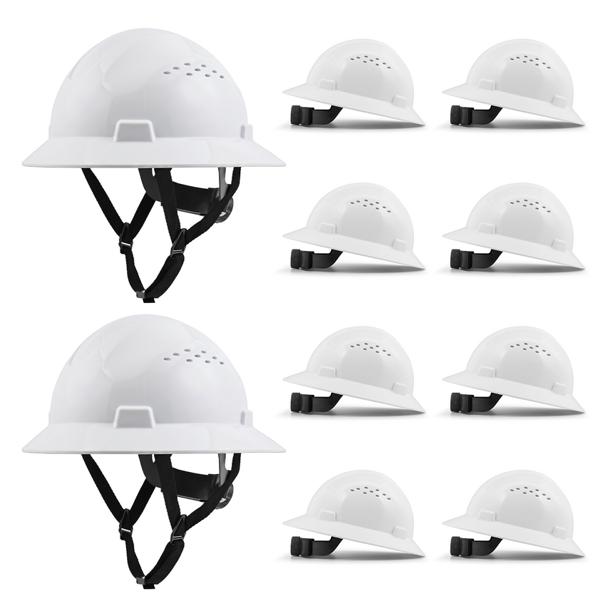 Full Brim Hard Hat 10 Pack ANSI Safety Helmets for Construction Crews