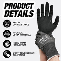 UNINOVA ANSI A4 18-Gauge Nitrile-Coated Gloves, Reinforced Thumb