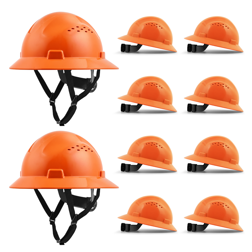 Full Brim Hard Hat 10 Pack ANSI Safety Helmets for Construction Crews