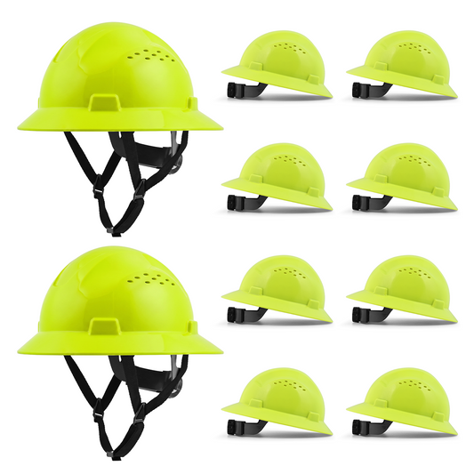Full Brim Hard Hat 10 Pack ANSI Safety Helmets for Construction Crews