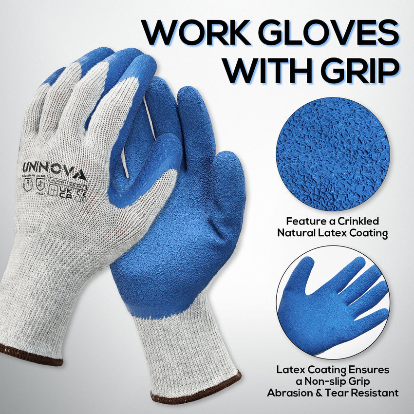 UNINOVA 10-Gauge Crinkle Latex Grip Work Gloves – Multipack