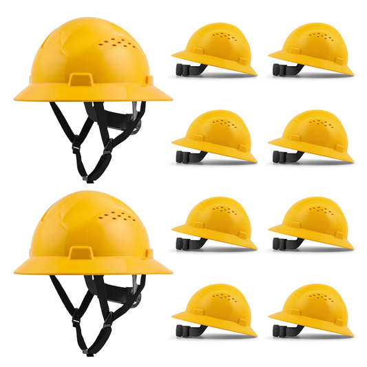 Full Brim Hard Hat 10 Pack ANSI Safety Helmets for Construction Crews