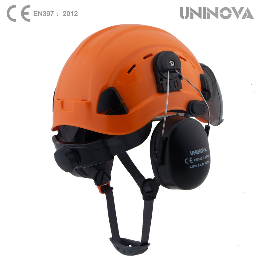 UNINOVA Vented Hard Hat with Visor & Earmuffs – ANSI Type I Class C