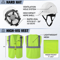 New Hire PPE Kit - Hard Hat, Class 2 Safety Vest, Glasses, Gloves & Earplugs
