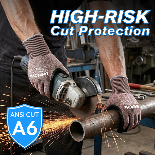 UNINOVA ANSI A6 Cut Resistant Gloves with Sandy Nitrile Grip and Touchscreen Capability