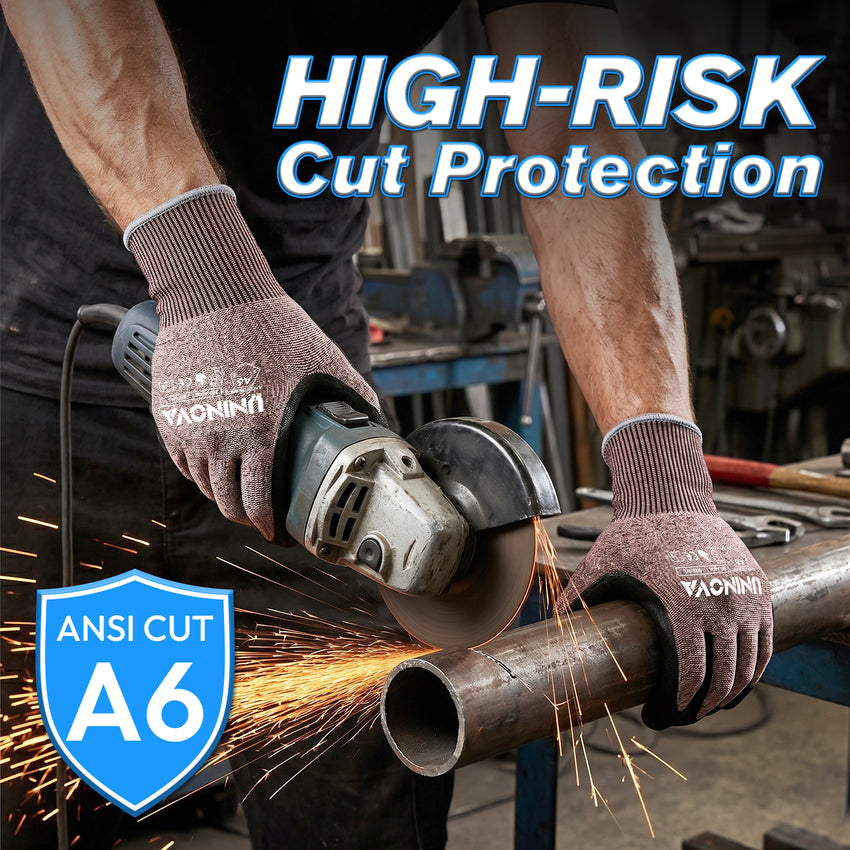 UNINOVA ANSI A6 Cut Resistant Gloves with Sandy Nitrile Grip and Touchscreen Capability