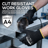 UNINOVA Cut Resistant Gloves ANSI A4 Touchscreen Mechanic Work Glove 13 Gauge Knit Safety Grip for Construction 6 Pairs Black