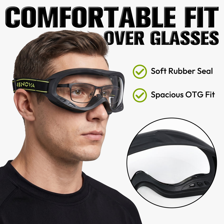 UNINOVA OTG Safety Goggles – ANSI Z87.1, Anti-Fog, Clear/Smoke