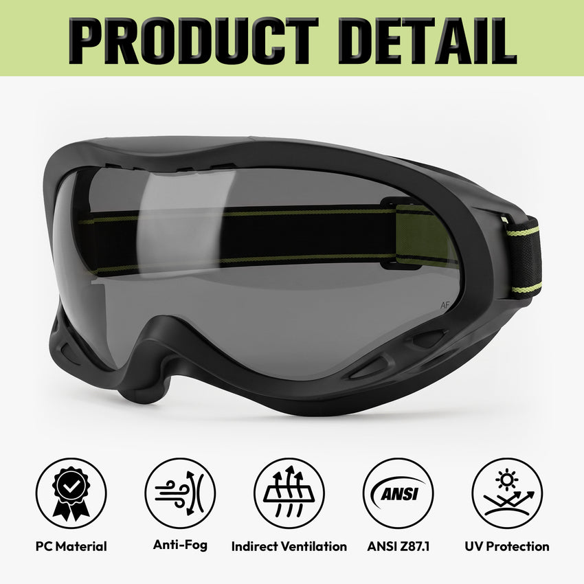 UNINOVA OTG Safety Goggles – ANSI Z87.1, Anti-Fog, Clear/Smoke