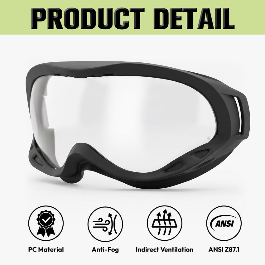 UNINOVA OTG Safety Goggles – ANSI Z87.1, Anti-Fog, Clear/Smoke