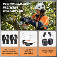 UNINOVA Logging PPE Kit Arborist Safety Gear Set with Vented Hard Hat Earmuffs Clear & Tinted Safety Glasses and A4 Cut Resistant Gloves