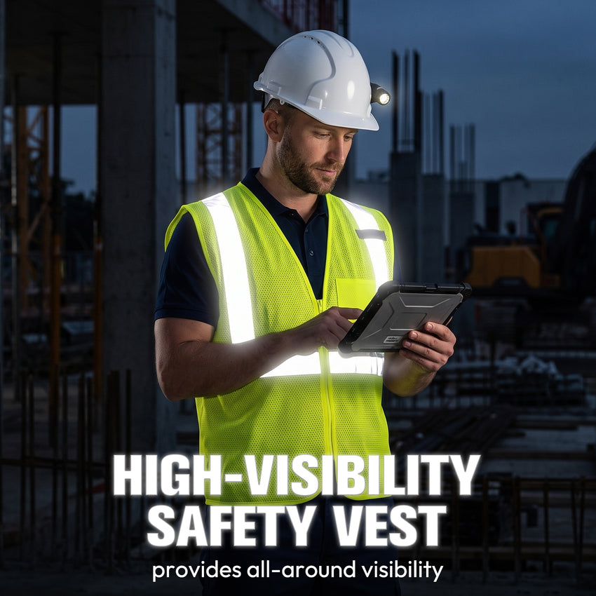 ANSI Class 2 High Visibility Safety Vest Reflective Mesh Work Vest with Zipper and Radio Mic Tab for Construction Warehouse
