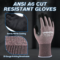 UNINOVA ANSI A6 Cut Resistant Gloves with Sandy Nitrile Grip and Touchscreen Capability