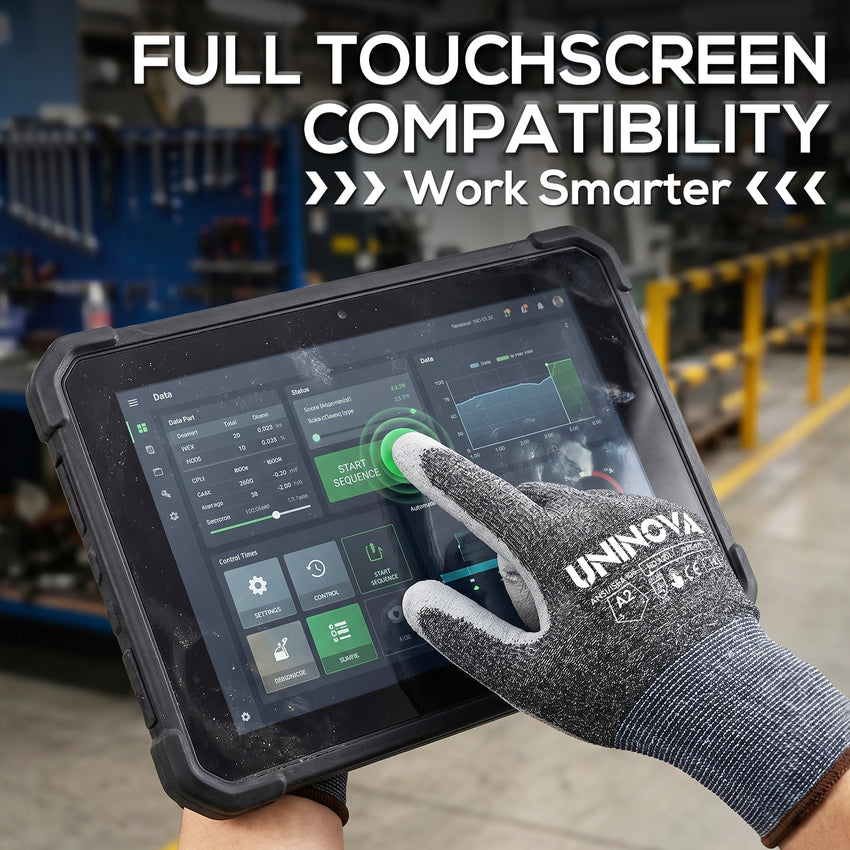 6 Pairs A2 18 Gauge Grey PU Anti Cut Work Gloves Industrial Safety Gloves for Construction Warehouse Manufacturing General Work