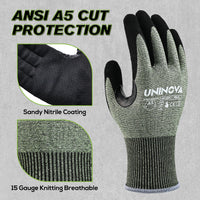UNINOVA ANSI A5 Cut Resistant Gloves with Sandy Nitrile Grip and Touchscreen Capability