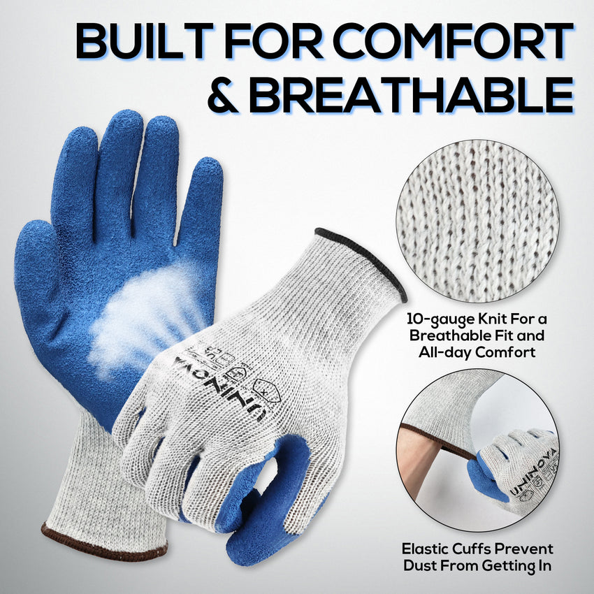 UNINOVA 10-Gauge Crinkle Latex Grip Work Gloves – Multipack