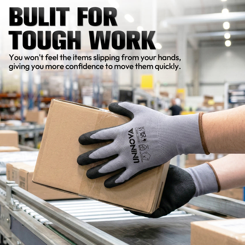 UNINOVA Sandy Nitrile Coated Touchscreen Work Gloves – 13 Gauge Nylon General Purpose Gloves