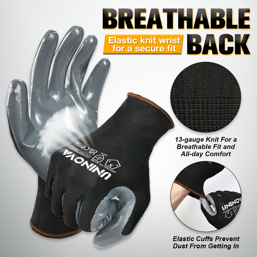 UNINOVA Nitrile Coated General Purpose Work Gloves – 13 Gauge Polyester Knit