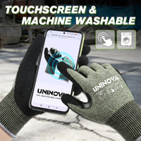 UNINOVA ANSI A5 Cut Resistant Gloves with Sandy Nitrile Grip and Touchscreen Capability