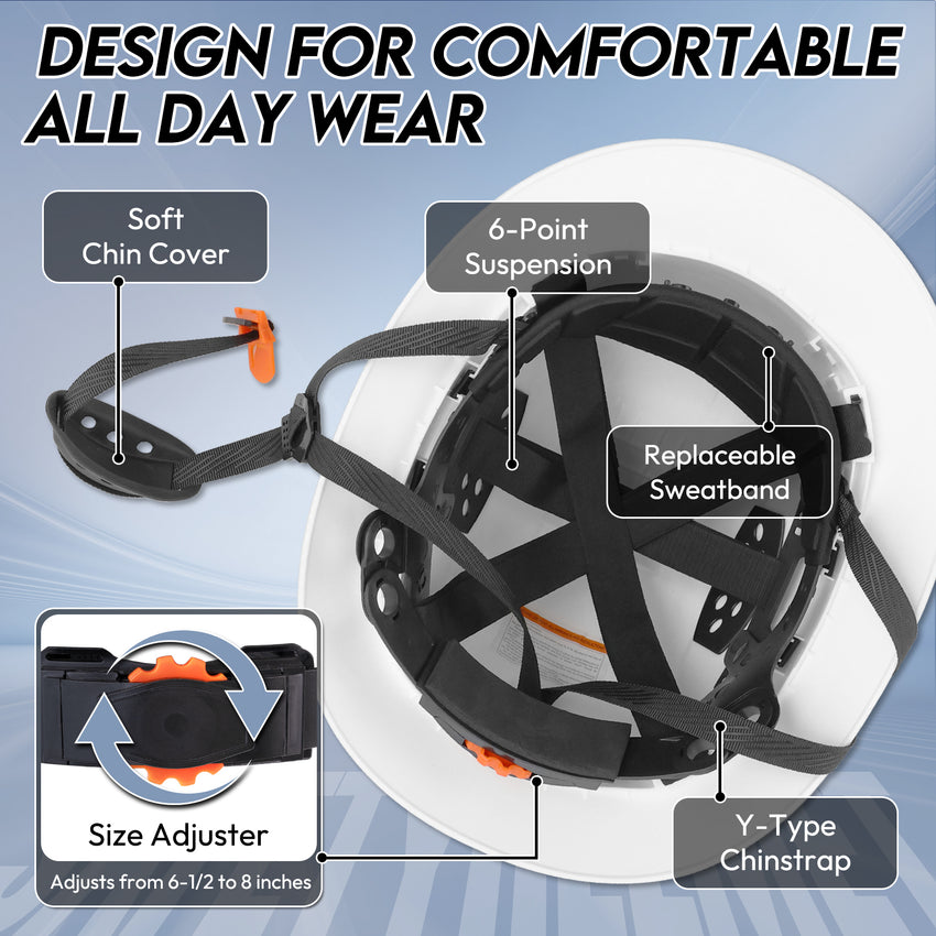 UNINOVA Full Brim Vented Hard Hat, Type I Class C, 6-Point Suspension & Reflective Stickers
