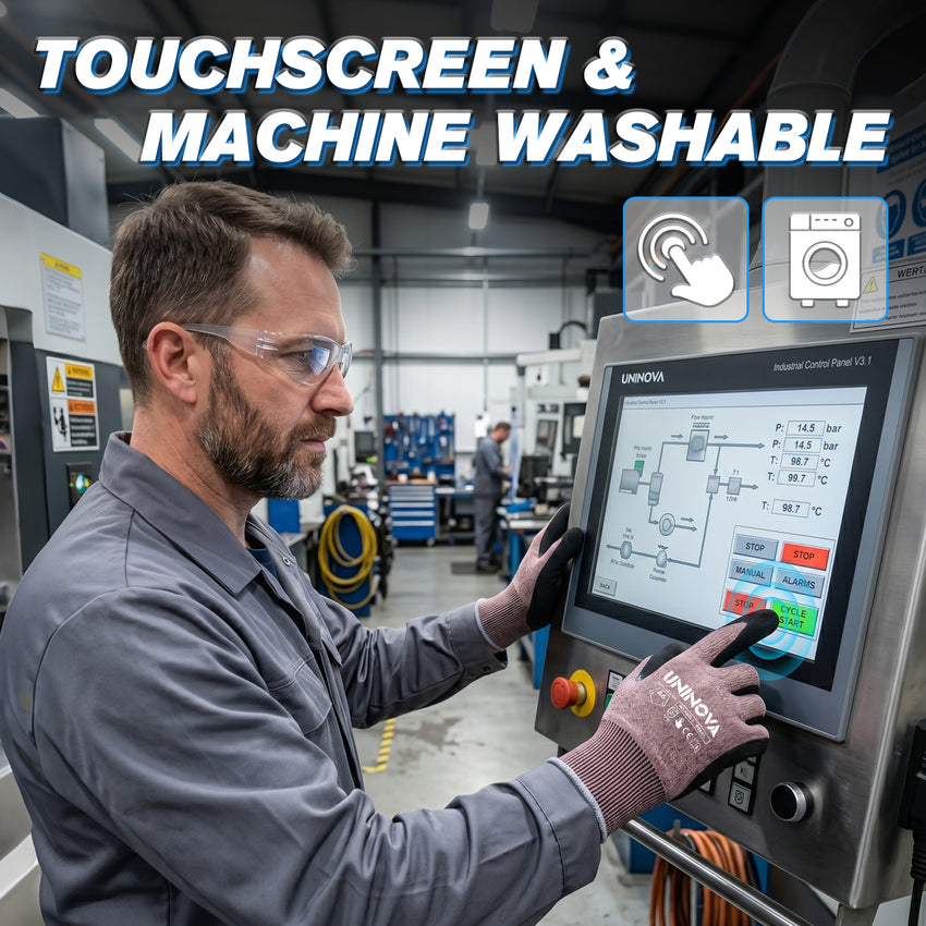UNINOVA ANSI A6 Cut Resistant Gloves with Sandy Nitrile Grip and Touchscreen Capability