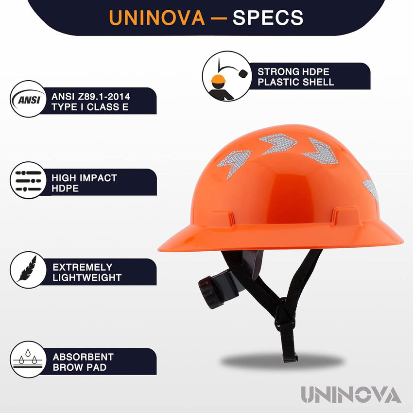 UNINOVA Class E Non-Vented HDPE Full Brim Hard Hat with 4-Point Ratchet Suspension