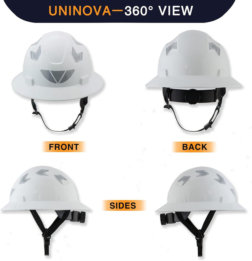 UNINOVA Class E Non-Vented HDPE Full Brim Hard Hat with 4-Point Ratchet Suspension