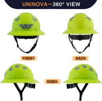 UNINOVA 18-Vent HDPE Full Brim Hard Hat with Reflective Strips, Type I Class C