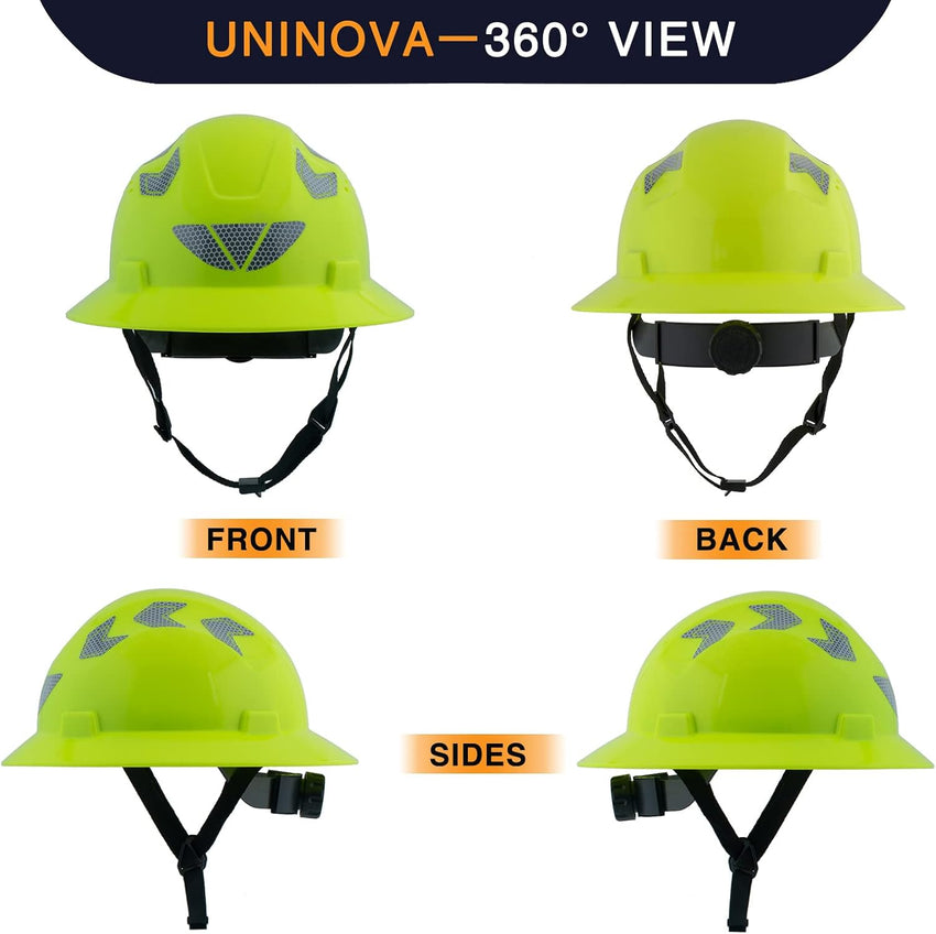 UNINOVA 18-Vent HDPE Full Brim Hard Hat with Reflective Strips, Type I Class C