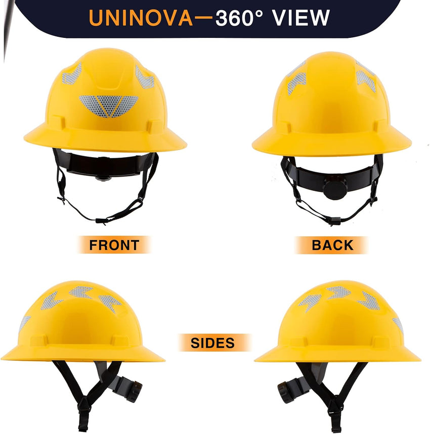UNINOVA 18-Vent HDPE Full Brim Hard Hat with Reflective Strips, Type I Class C