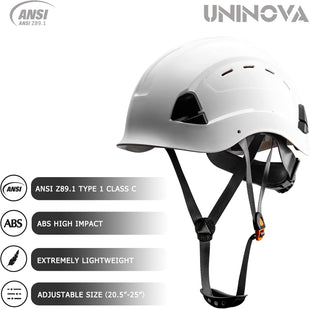 UNINOVA Hard Hats Construction OSHA ANSI Z89.1 Approved Safety Helmet Vented Hard Hat Adjustable 6 Pt Suspension Safety Hardhats Construction Work