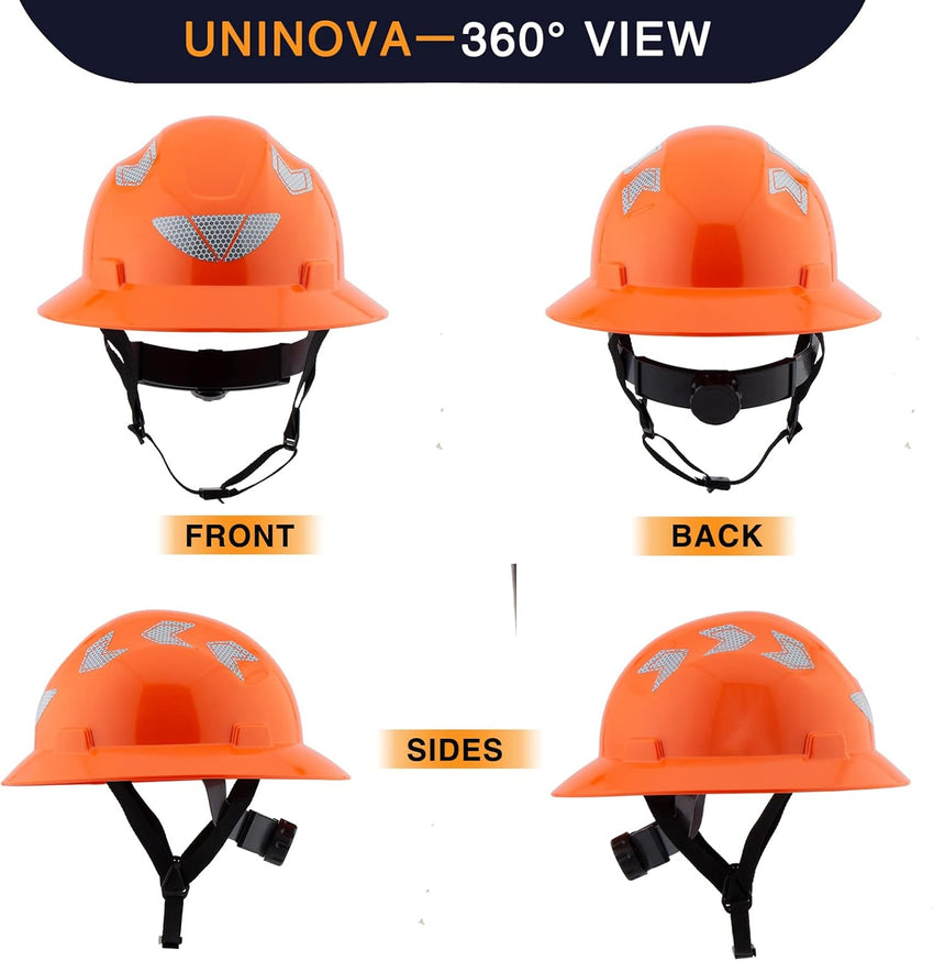UNINOVA 18-Vent HDPE Full Brim Hard Hat with Reflective Strips, Type I Class C