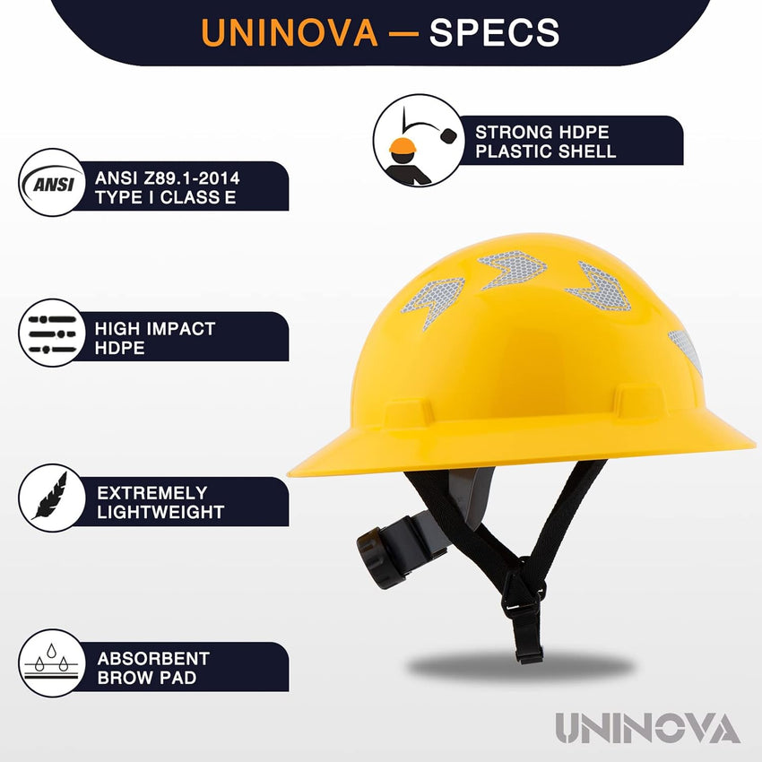 UNINOVA Class E Non-Vented HDPE Full Brim Hard Hat with 4-Point Ratchet Suspension