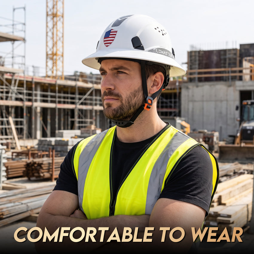 UNINOVA Full Brim Vented Hard Hat, Type I Class C, 6-Point Suspension & Reflective Stickers
