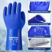 UNINOVA 11-Inch PVC Chemical Resistant Gloves – Sandy Grip, Cotton Lined