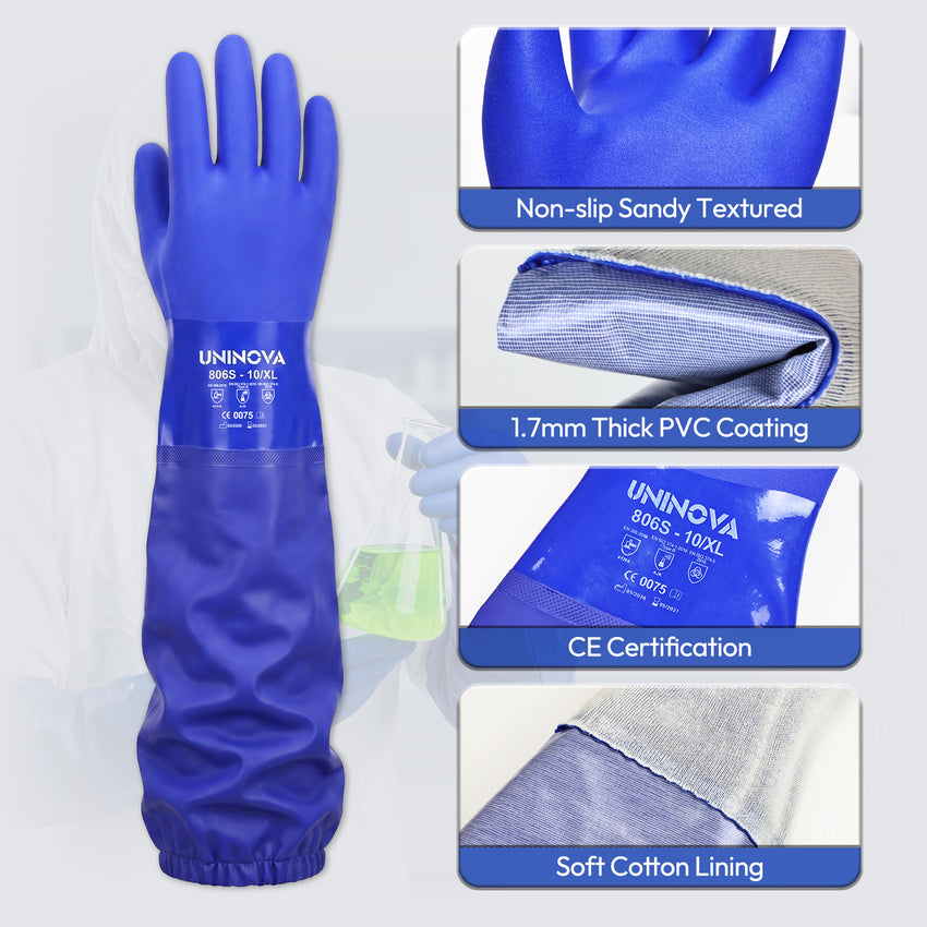 UNINOVA 26-Inch PVC Chemical Resistant Gloves – Sandy Grip, Full Arm