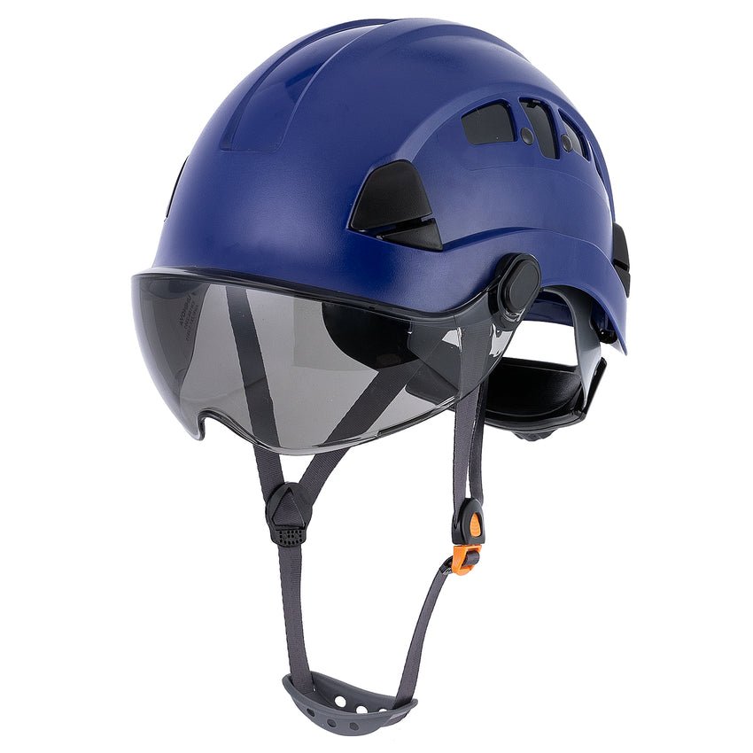 UNINOVA Type I Class C Vented ABS Hard Hat with Clear Visor, 6-Point Ratchet Suspension & Chin Strap