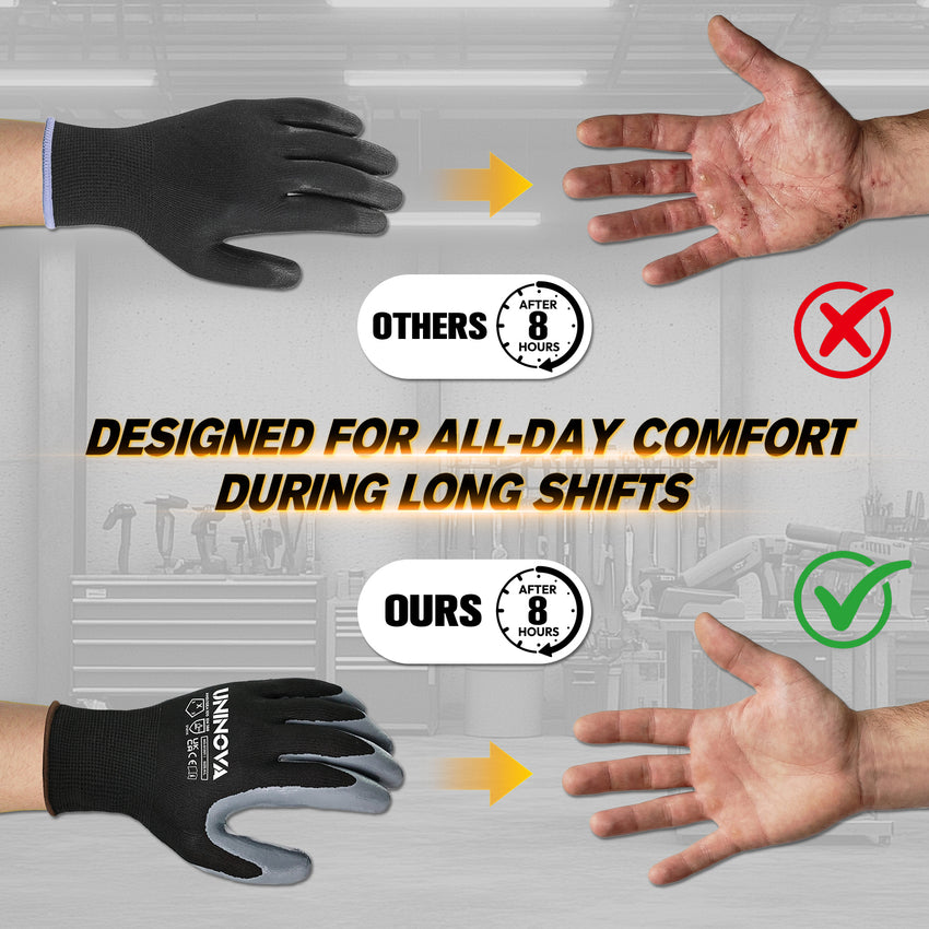 UNINOVA Nitrile Coated General Purpose Work Gloves – 13 Gauge Polyester Knit